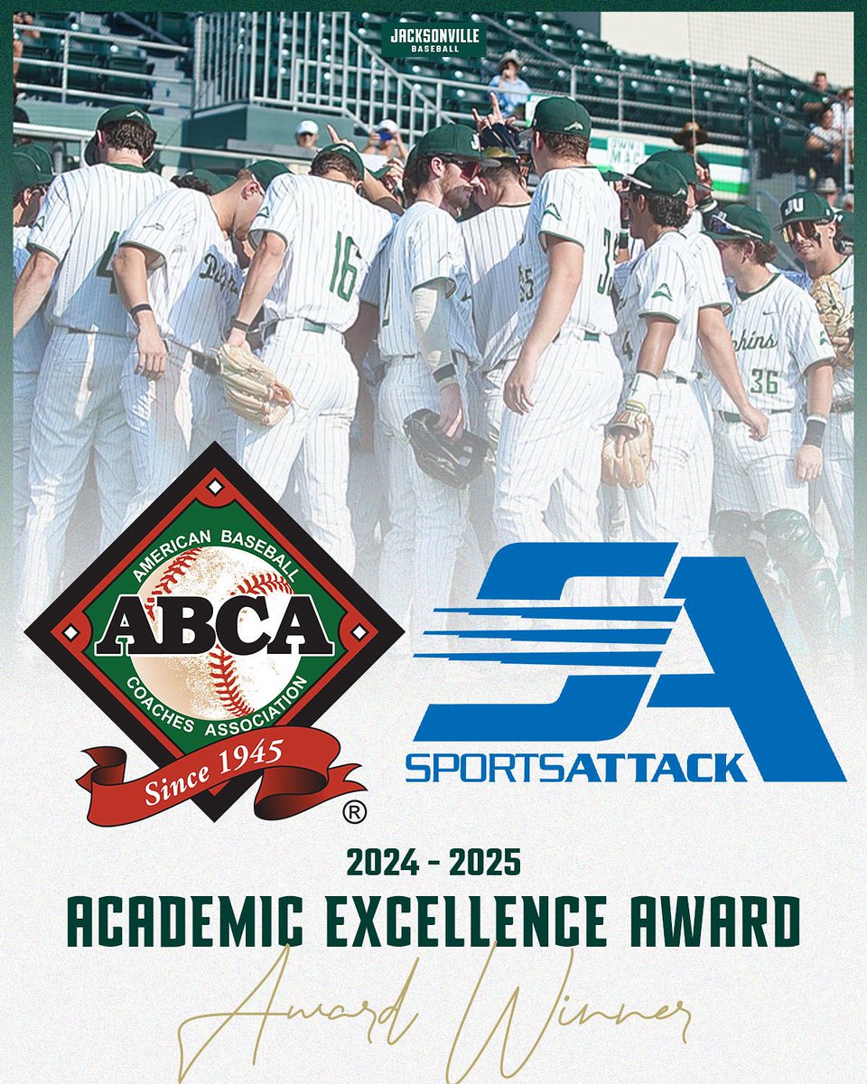 JUBaseball's tweet image. Smart group of guys ๐ค
Big shoutout to the 2025 team for winning the ABCA Academic Excellence award!
#JUPhinsUp
๐ฐ:judolphins.com/news/2025/7/24โฆ