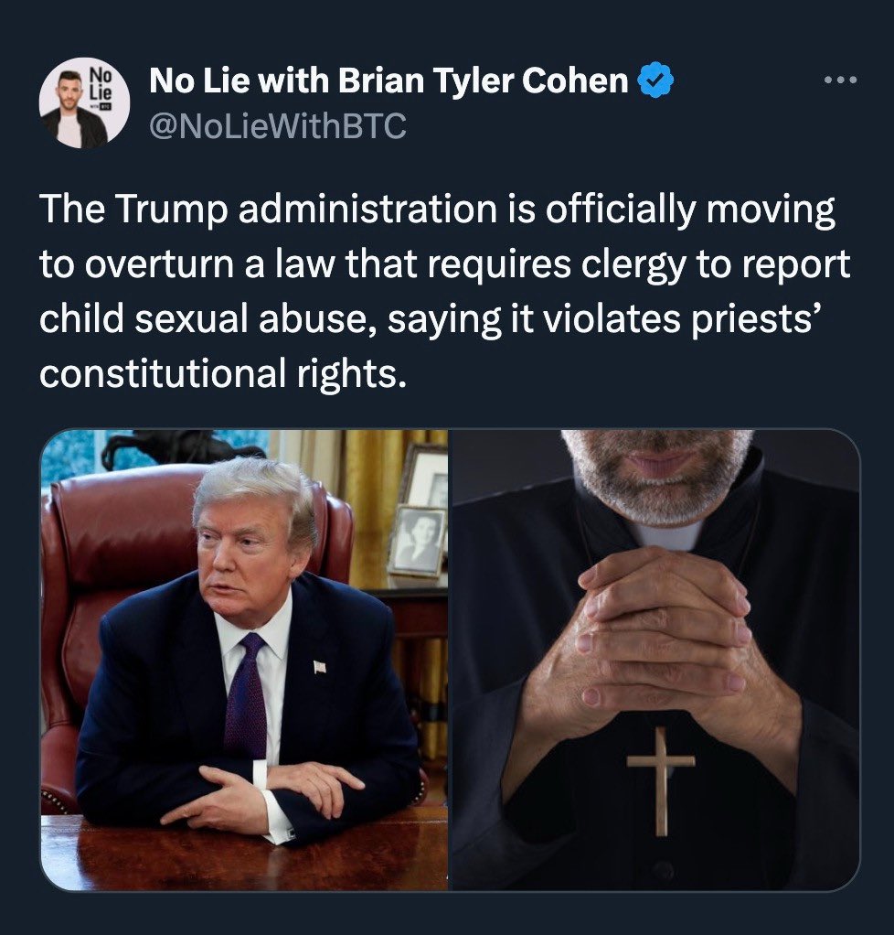 #DemsUnited #DemVoice1 #ProudBlue 

IS THERE ANY SAFE PLACE FOR OUR CHILDREN? 

Dear God in Heaven! The Trump regime wants to child sex abusers over the child. 
Just as long as the abuser makes confession to a priest! 

Sadly, laws on clergy reporting child abuse heard in