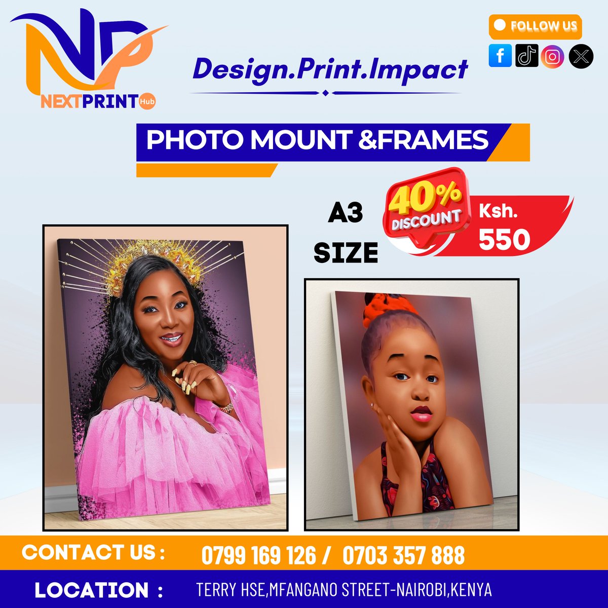 NEXTprintHub's tweet photo. PHOTO MOUNT DEALS – NextPrint Hub 🎯
Get crisp, quality photo mounts at unbeatable prices!
📌 A2 – 1200
📌 A3 – 550
📌 A4 – 400

📍 Terry House, Mfangano Street
📞 0799 169 126 / 0703 357 888
We design &amp; print everything – fast, clean &amp; affordable!
#PhotoMounts  #PrintInNairobi https://t.co/M9GNLmhPRo