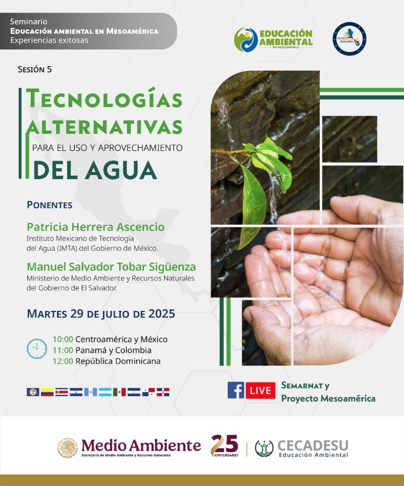 IMTA (@imta_mx) on Twitter photo Sesión 5 del Seminario “Educación ambiental en Mesoamérica: experiencias exitosas”
📅 29 de julio | ⏰ 10 h (México y Centroamérica)
📍 Sigue la Transmisión en vivo por Facebook Live
<a href="/SEMARNAT_mx/">SEMARNAT México</a> y <a href="/P_Mesoamerica/">Proyecto Mesoamérica</a> Sesión 5 del Seminario “Educación ambiental en Mesoamérica: experiencias exitosas”
📅 29 de julio | ⏰ 10 h (México y Centroamérica)
📍 Sigue la Transmisión en vivo por Facebook Live
<a href="/SEMARNAT_mx/">SEMARNAT México</a> y <a href="/P_Mesoamerica/">Proyecto Mesoamérica</a>