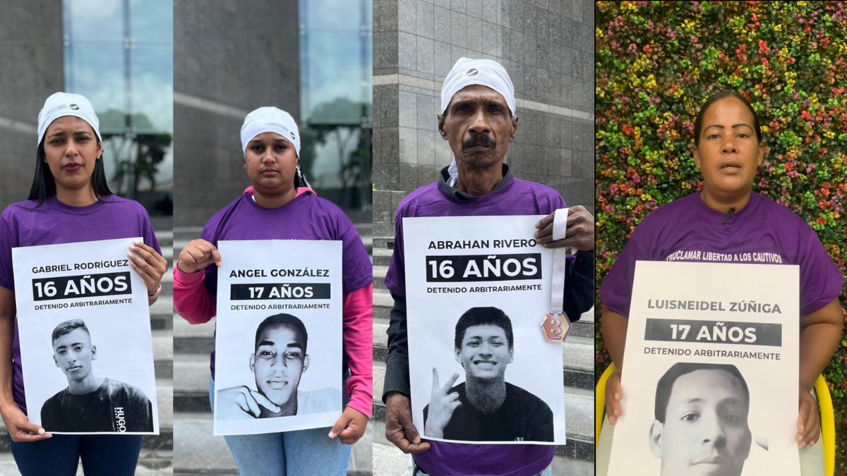 mariadejesuspg_'s tweet image. ⚠️ Cuatro niños están presos en Venezuela; Gabriel, Ángel, Abraham y Lusneidel soñaban, estudiaban, jugaban.
Hoy están acusados injustamente de terrorismo por el régimen de Maduro.
¡La infancia no se encarcela, se protege!
@TarekWiliamSaab @MinpublicoVEN
#NoLosBorren…