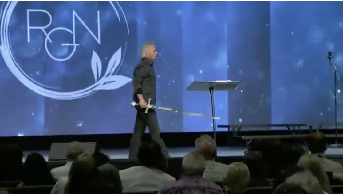 EndTimeHeadline's tweet image. Pastor wields sword on stage, says Stephen Colbert cancellation was divinely from God.
endtimeheadlines.org/2025/07/pastor…
