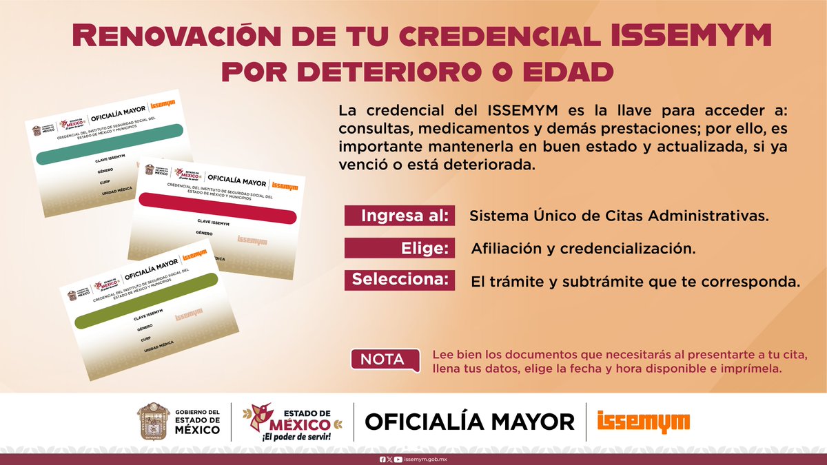#TrámitesIssemym | 🪪Recuerda mantener tu credencial y la de tus seres queridos actualizada.  

👉Consulta los requisitos: goo.su/oLT0nX
#EquipoIssemym #ElPoderDeServir