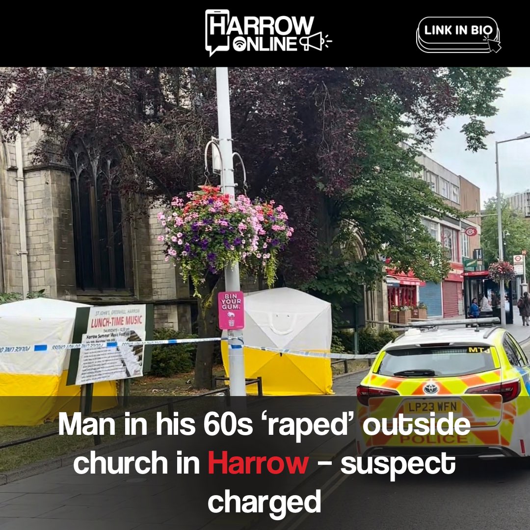 harrowonline's tweet image. A 32-year-old man has been named and charged with raping a man in his 60s outside St John’s Church on Station Road in Harrow. Details on our website now, link in bio.