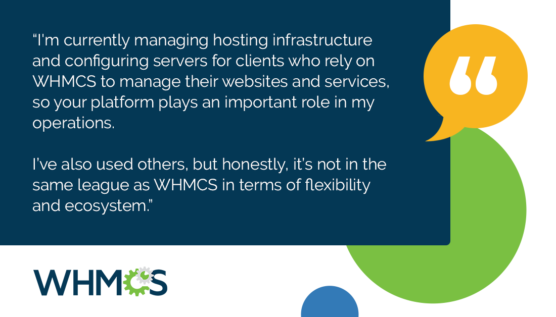 When managing hosting infra for clients, #WHMCS is crucial. I’ve used others, but none match its flexibility + ecosystem.

💡 Hosting pros choose WHMCS because it works, scales, and supports real growth. 

#ClientTestimonial #BillingAutomation #WebHosting #TechThatWorks
