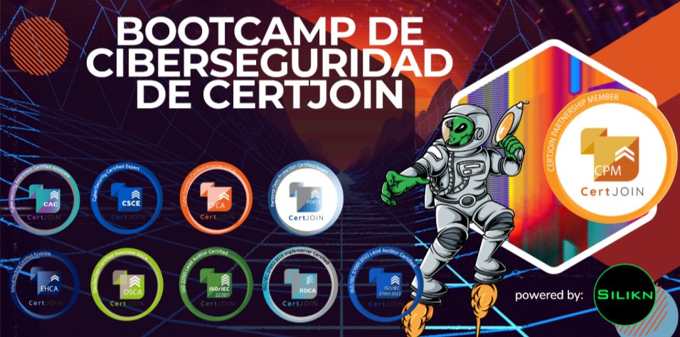 Silikn's tweet image. 🚀 ¡Lleva tu carrera al siguiente nivel con el Bootcamp de Ciberseguridad de CertJOIN! 🛡️ Programa intensivo de 9 meses que incluye 9 certificaciones reconocidas internacionalmente, diseñadas para convertirte en un experto en ciberseguridad. Info: cutt.ly/hrP7TwRk