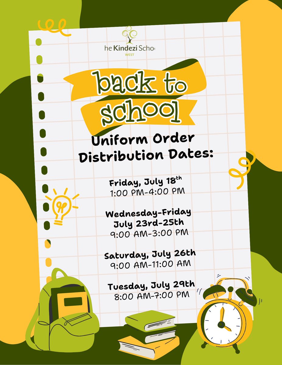Back to School Season is Here!
Uniform order pickup begins soon at The Kindezi School West! Make sure you grab your gear!

✨ Let’s get ready to start the school year strong and in uniform! See you there! #KindeziWest #BackToSchool #UniformPickup #WeAreKindezi