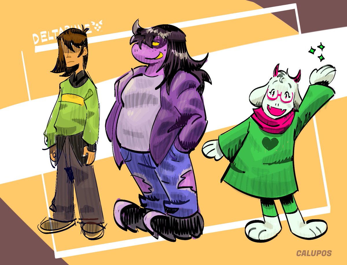calupos's tweet image. Was gonna make this part of a charactwe lineup seeies then i accidentally merged the layers then i realized until i was done it would have made more sense to draw ralsei next to their lightner forms so yeah im not doing all that
#deltarune
