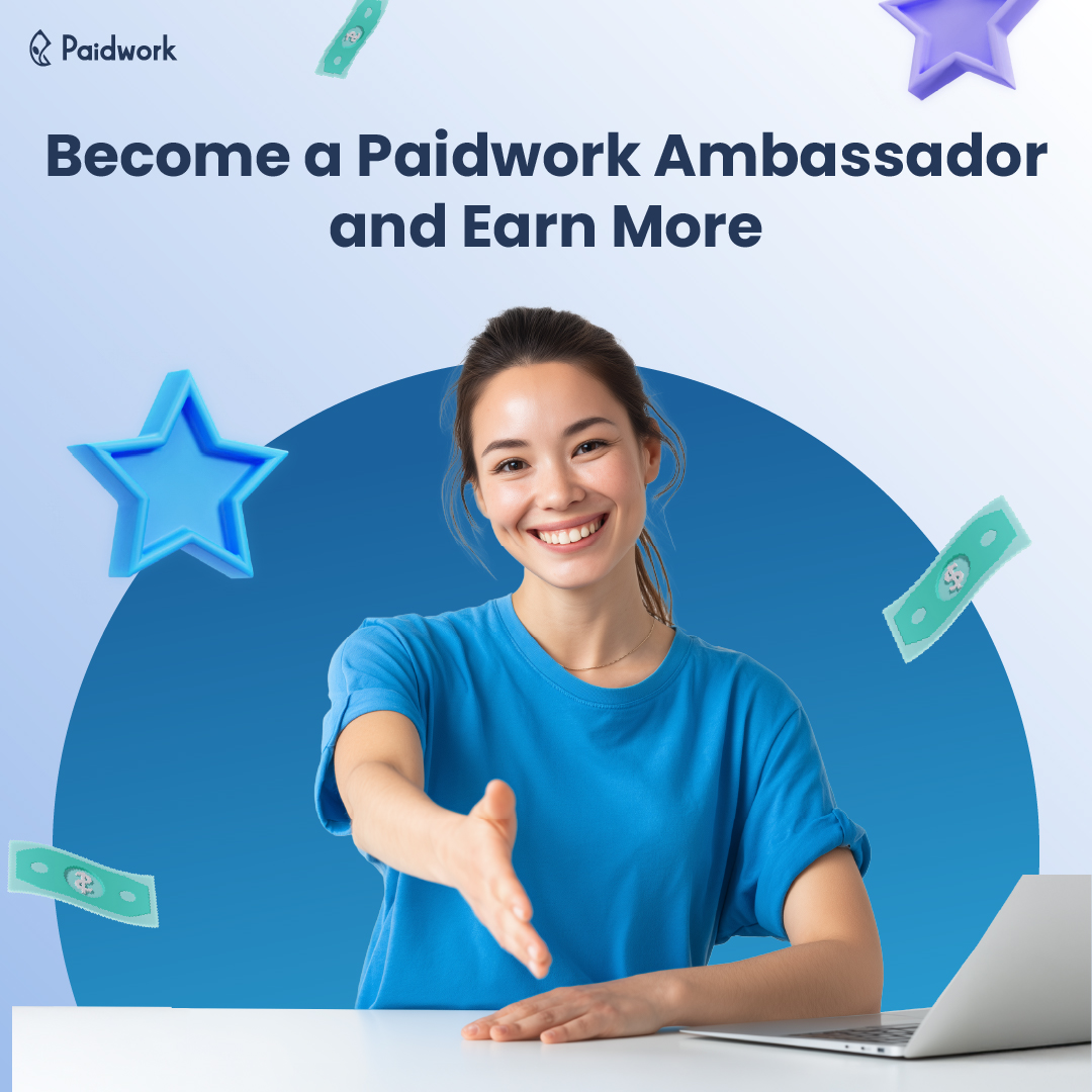 Share Paidwork with friends and earn extra through our ambassador program.

Join the movement and start growing your earnings. 📷