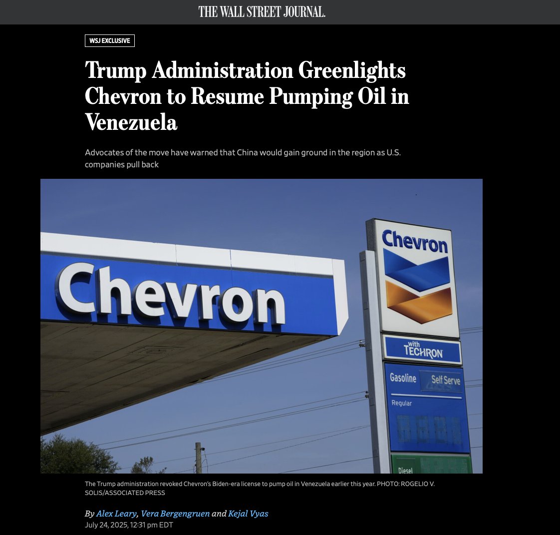 Qmana7's tweet image. 🇺🇸🇻🇪 | ÚLTIMA HORA — La administración Trump autorizó a Chevron a retomar operaciones petroleras en Venezuela tras liberar a 10 estadounidenses presos; el acuerdo impide que impuestos o regalías beneficien al régimen de Maduro, en medio de presiones para frenar el avance de China
