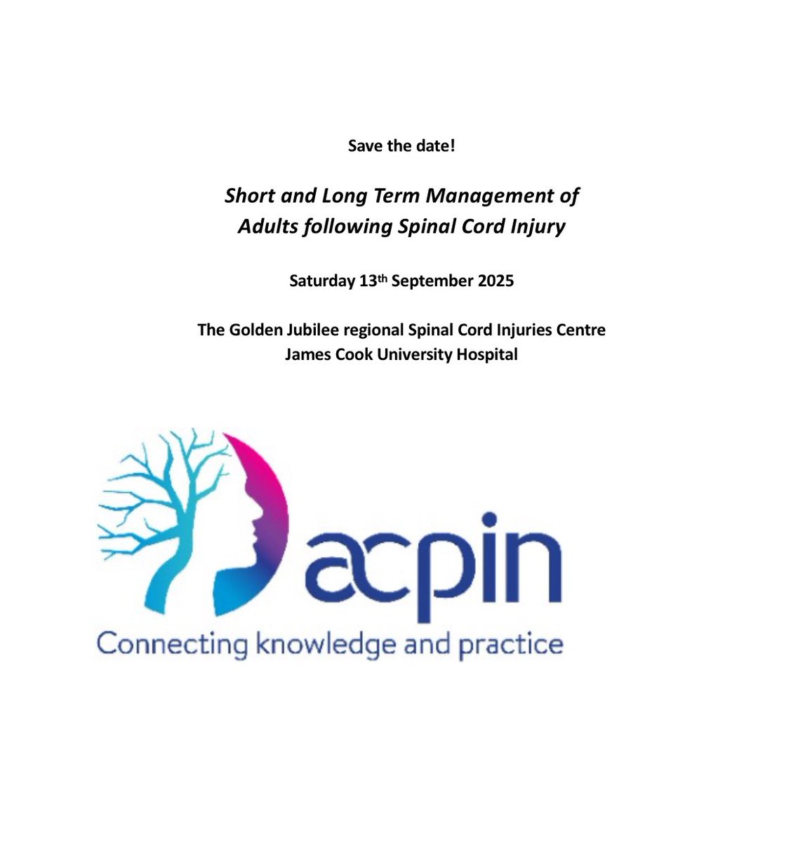 Our upcoming in person next course is on spinal cord management in September - save the date and registration and details of how to book will be shared soon! <a href="/NorthEastACPIN/">North East ACPIN Hub</a> <a href="/ACPIN_UK/">ACPIN</a>