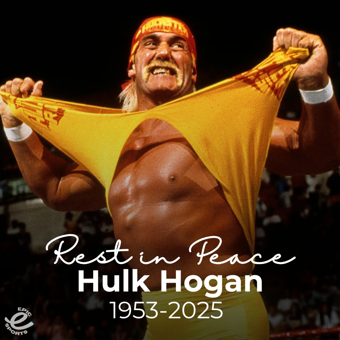 epicsportscom's tweet photo. Hulk Hogan (Terry Bollea) passed away today at age 71. WWE Champion and Hall of Famer is one of the most recognizable wrestlers in history. Our condolences to his friends and family. https://t.co/fQGo5lMCLt