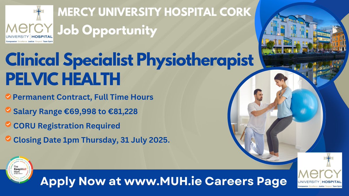 DeeORiordan8's tweet image. 🖐 #Physiotherapists! @Mercycork are recruiting for #ClinicalSpecialistPhysiotherapist #PelvicHealth for a Perm, Full Time Job.

Details can be found here: api.occupop.com/shared/job/cli…

Deadline 1pm Thurs, 31 Jul 2025!

#CORU #Physiotherapy #PelvicPhysio #Physiotherapist #HSEJobs