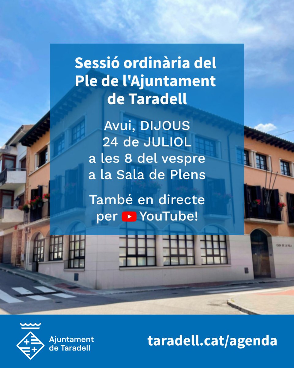 A punt de començar el ple de l'Ajuntament de #Taradell. Ara a les 8, a  la Sala de Plens de la Casa de la Vila. Seguiu-lo en directe des de  YouTube 👉 youtube.com/watch?v=TskPsI…