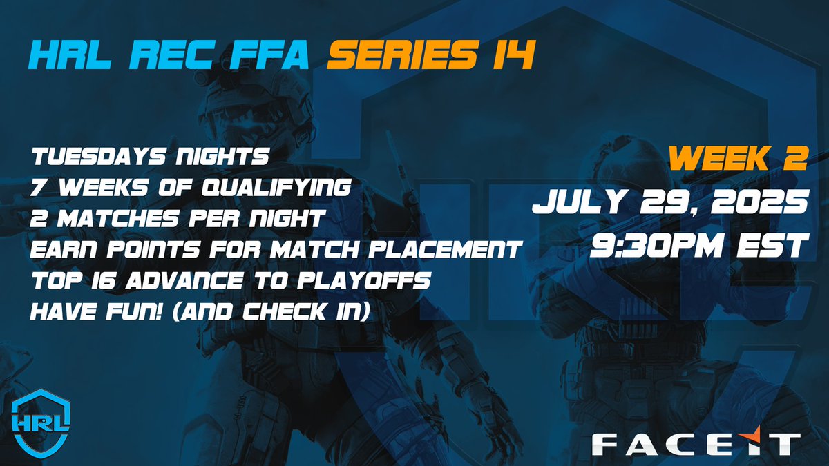 Missed Week 1? You can drop in every week so you haven't missed the upcoming 6 weeks! Week 2 signups are now live 

faceit.com/en/championshi…