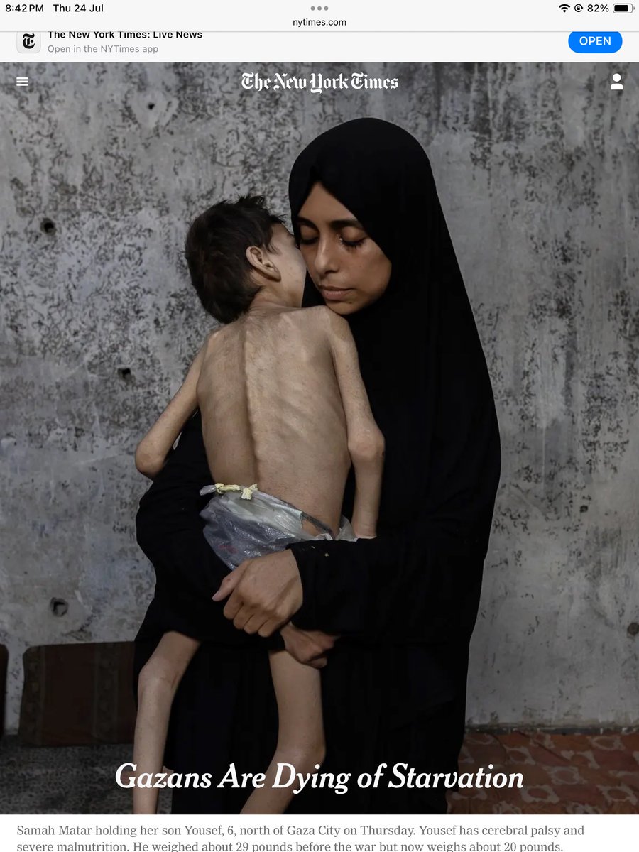 Don’t underestimate that a mainstream media outlet in the U.S. is finally stating the obvious, that Gazans are dying of starvation. But it’s not as if they’re just dying, for no reason; they are being denied adequate amounts of food by Israel, therefore are being killed.