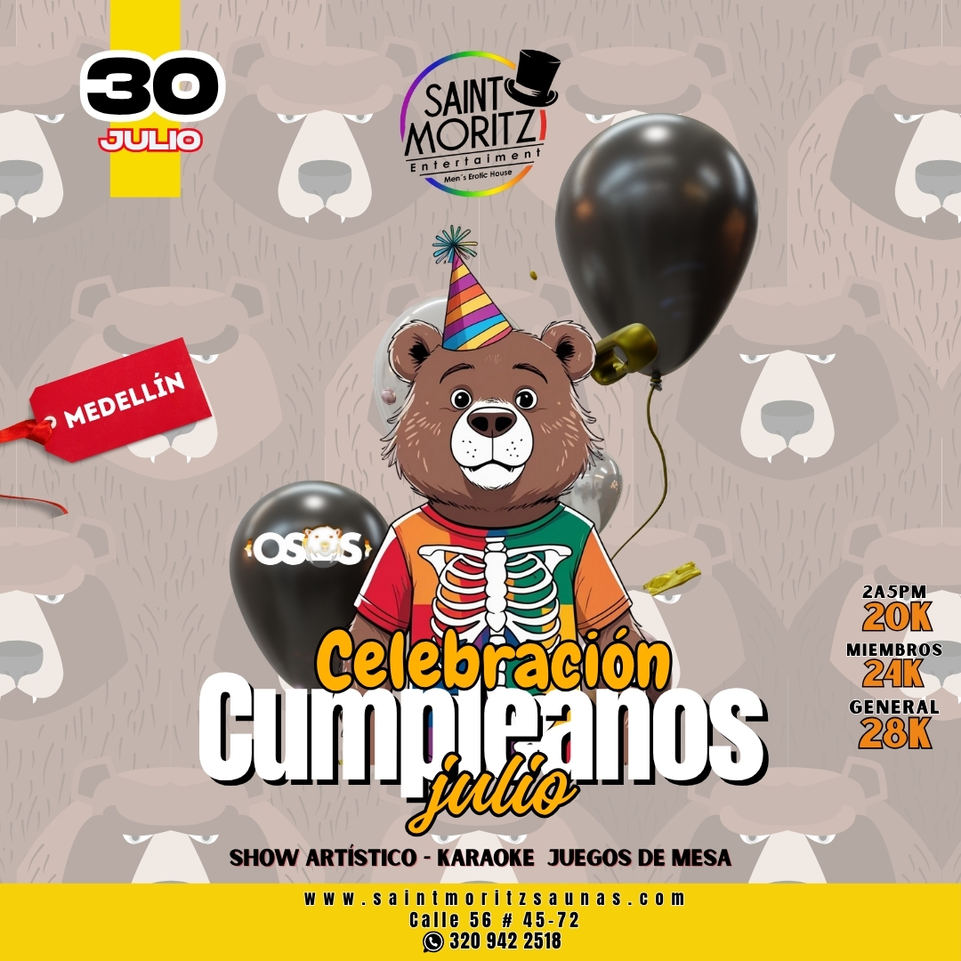🎂Celebración CUMPLEAÑOS Julio🎂

❌Show Artístico
❌Karaoke
❌Juegos de mesa

📆Miércoles 30 de Julio

💰De 2pm a 5pm 20K
💰Miembros 24K
💰General 28K

RESERVA YA ⏭️⏭️ 320 9422518