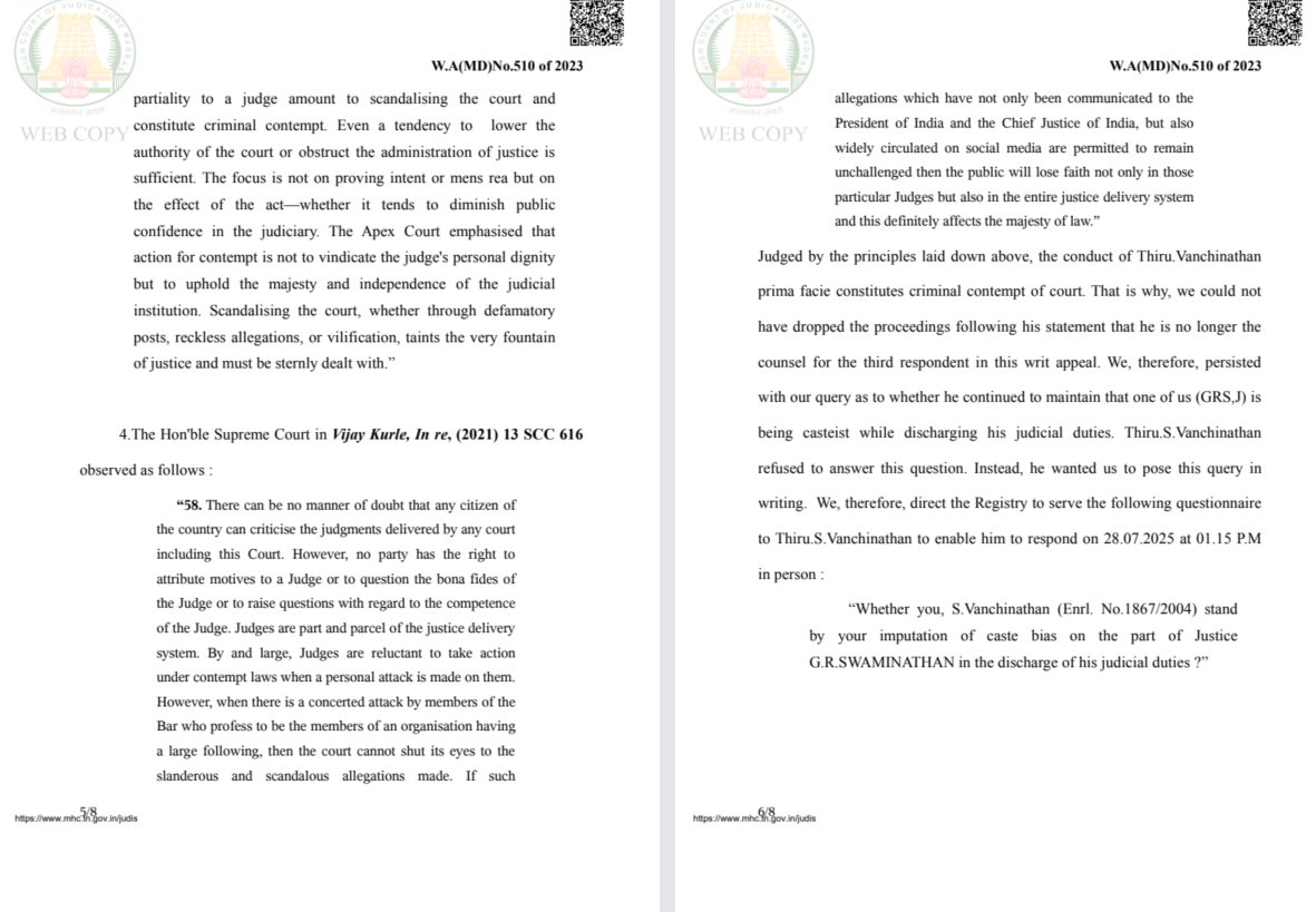 OurTemples's tweet image. This guy, an advocate, Vanchinathan was spewing venom on Judges of Hon'ble Madras High Court left right and center on social media and news media. A DK group advocate he is, he has constantly attributed orders of the Hon'ble Court towards as passed based on "caste".
Now Hon'ble…