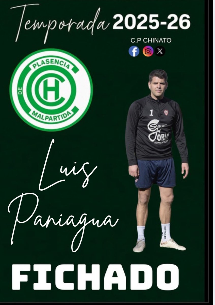 🟢⚪ Luis Paniagua es el nuevo entrenador de porteros del CP Chinato 🧤 para la temporada 25/26 📅. Con experiencia en 3ª RFEF, llega para formar y potenciar a nuestros cancerberos 💪💚. ¡Bienvenido, Luis! 🙌 #CPChinato #SomosChinato