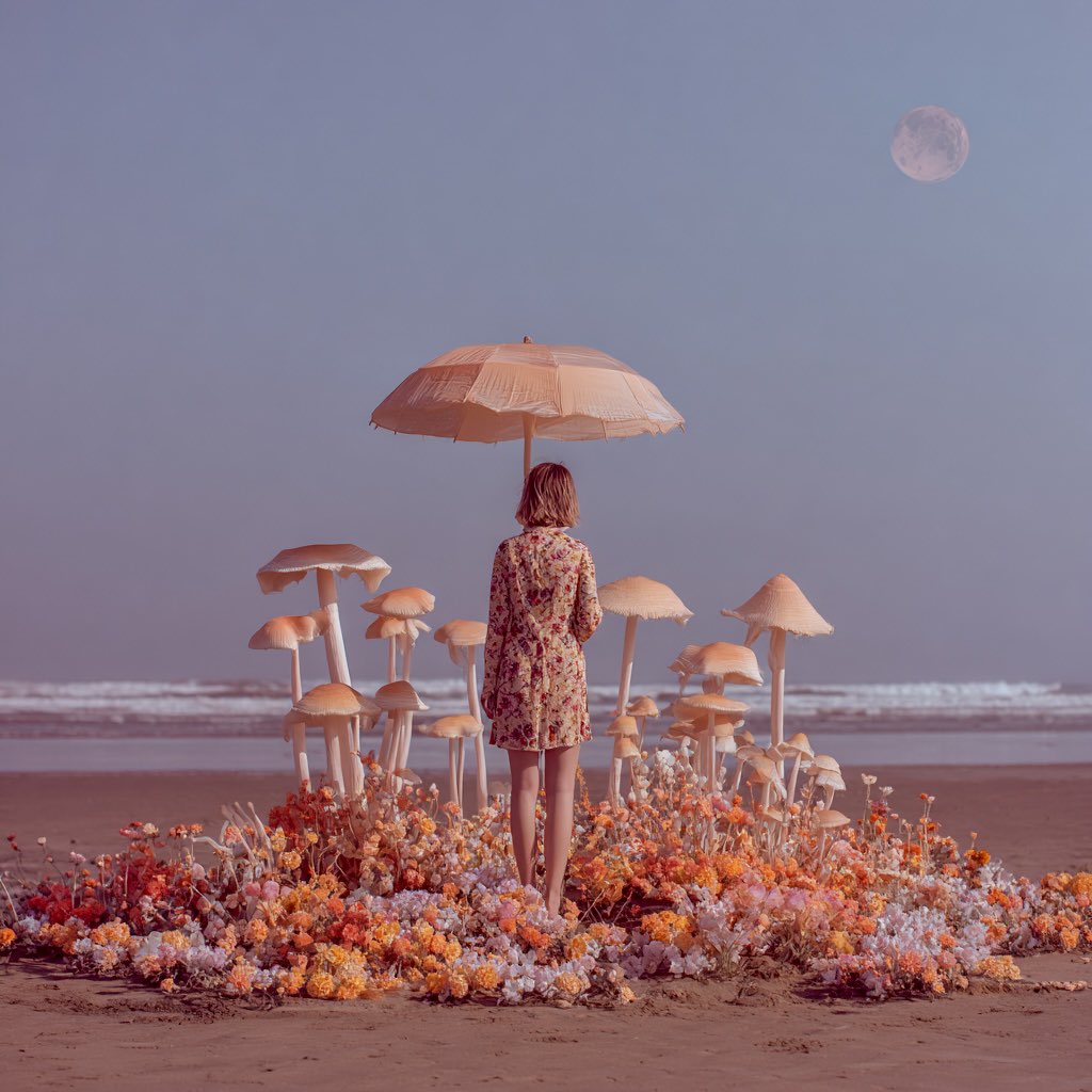 ArtByBaraka's tweet image. Beneath the moon's gentle gaze, she danced with nature's quiet wonders.