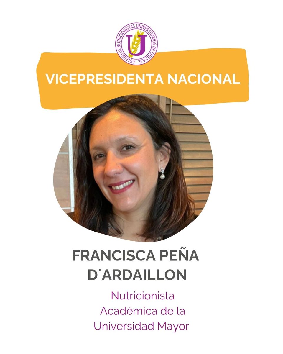 nutrichile's tweet image. ¡🎉 Conoce a nuestra Vicepresidenta Nacional! 🎉

👉 Francisca Peña D´ardaillon  
🎓 Universidad Mayor
💪 Experta en nutrición clínica e investigación 
🙌🏻 Docente en Universidad Mayor y voluntaria en Fundación Salud Renal Integral 
#ColegiodeNutricionistas