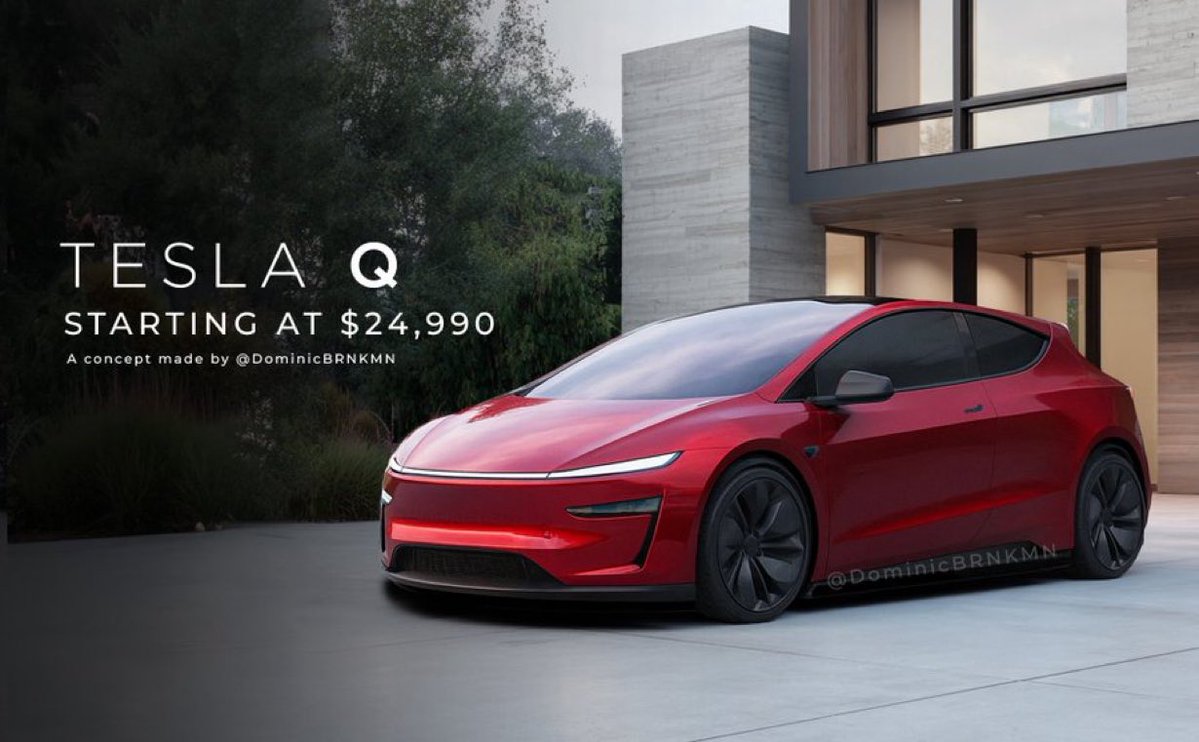 fairchargeuk's tweet image. Concept of new budget Tesla At $24,990 entry price. Note two doors only. Officially unconfirmed….