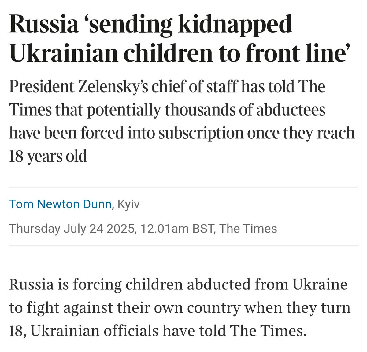 🚨 Russian fascists send kidnapped Ukrainian children turning 18 to the front line in Ukraine. Estimated to be in the thousands.
Ukrainian soldiers discovered the Ukrainian teenagers' corpses on the battlefields.
These kids would have been 14 at the time of abduction in 2022.