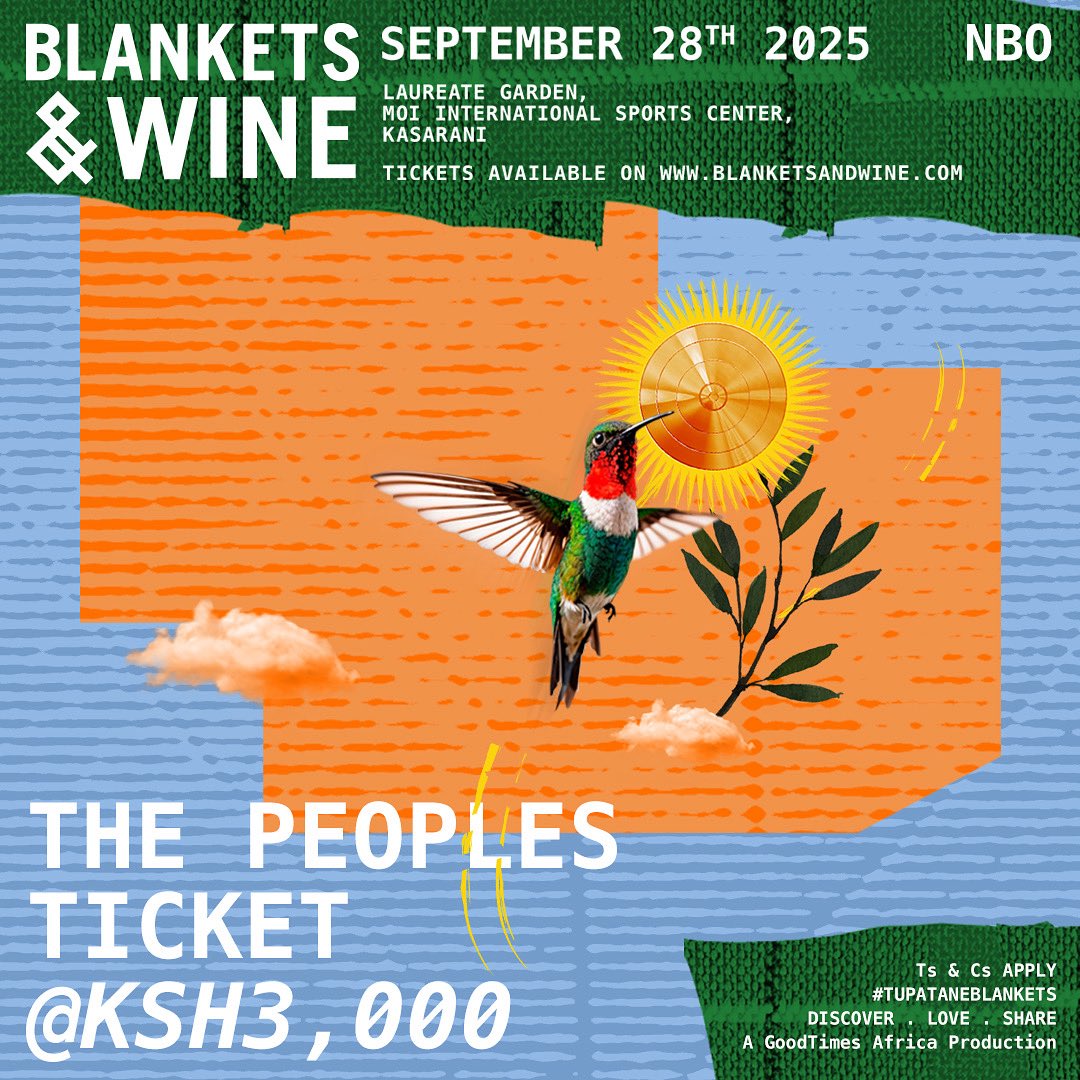 Masaa ni ya kunyakua your tickets people !!! 🔥🔥🔥
The Peoples Ticket are now live, get your ticket for only Ksh 3000/= - Tupatane September 28th 😎

blanketsandwine.com/kenya/buy-tick…

#blanketsandwine #tupataneblankets #itsalwaysagoodtime