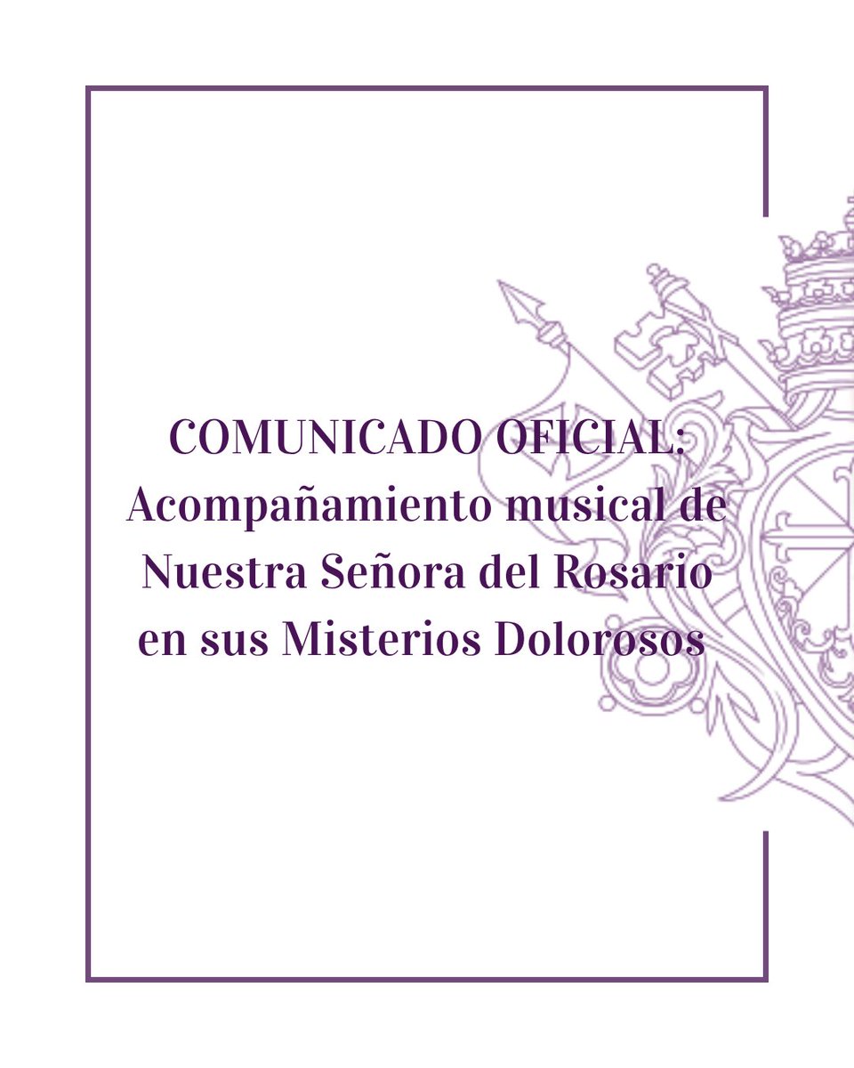 hdad_rosariogr's tweet photo. 🔴 COMUNICADO OFICIAL | Acompañamiento #musical de Ntra. Sra. del #Rosario en sus Misterios Dolorosos.

La @MunicipalMoron será la encargada de poner sus sones tras el palio de Nuestra Titular mariana el próximo 1 de abril de 2026.

#LaMúsicaDelRosario https://t.co/XxAA3DaVcA