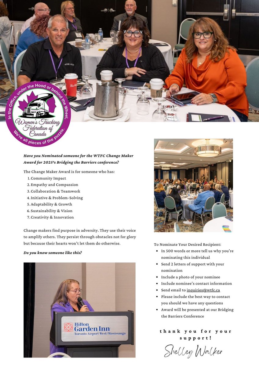 🔥 Changemakers rise through adversity, lift others, and lead with heart.
💡 The WTFC Changemaker Award honors those redefining what leadership looks like.
Nominate someone who inspires bold change.
🔗 wtfc.ca/changemaker-aw…
#ChangemakerAward #WTFC #WomenInTrucking #btb2025