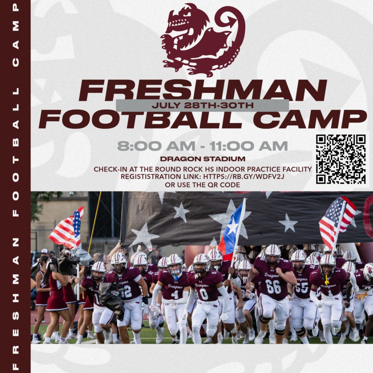 ATTENTION ALL INCOMING FRESHMAN!!  

There is still time to sign up for our Freshman Football Camp starting MONDAY July 28-30th. See graphic for details and sign up information. #BREAL