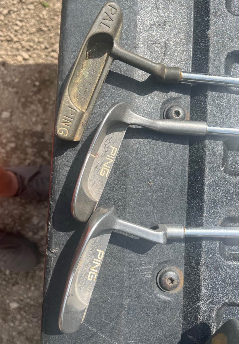 AdamDensberger's tweet photo. Turned some classic Ping putters into memorable trophies for my bachelor party golf tournament. What do we think? @PingTour @ForePlayPod @RiggsBarstool @hen_ease https://t.co/blqwsQkGhC
