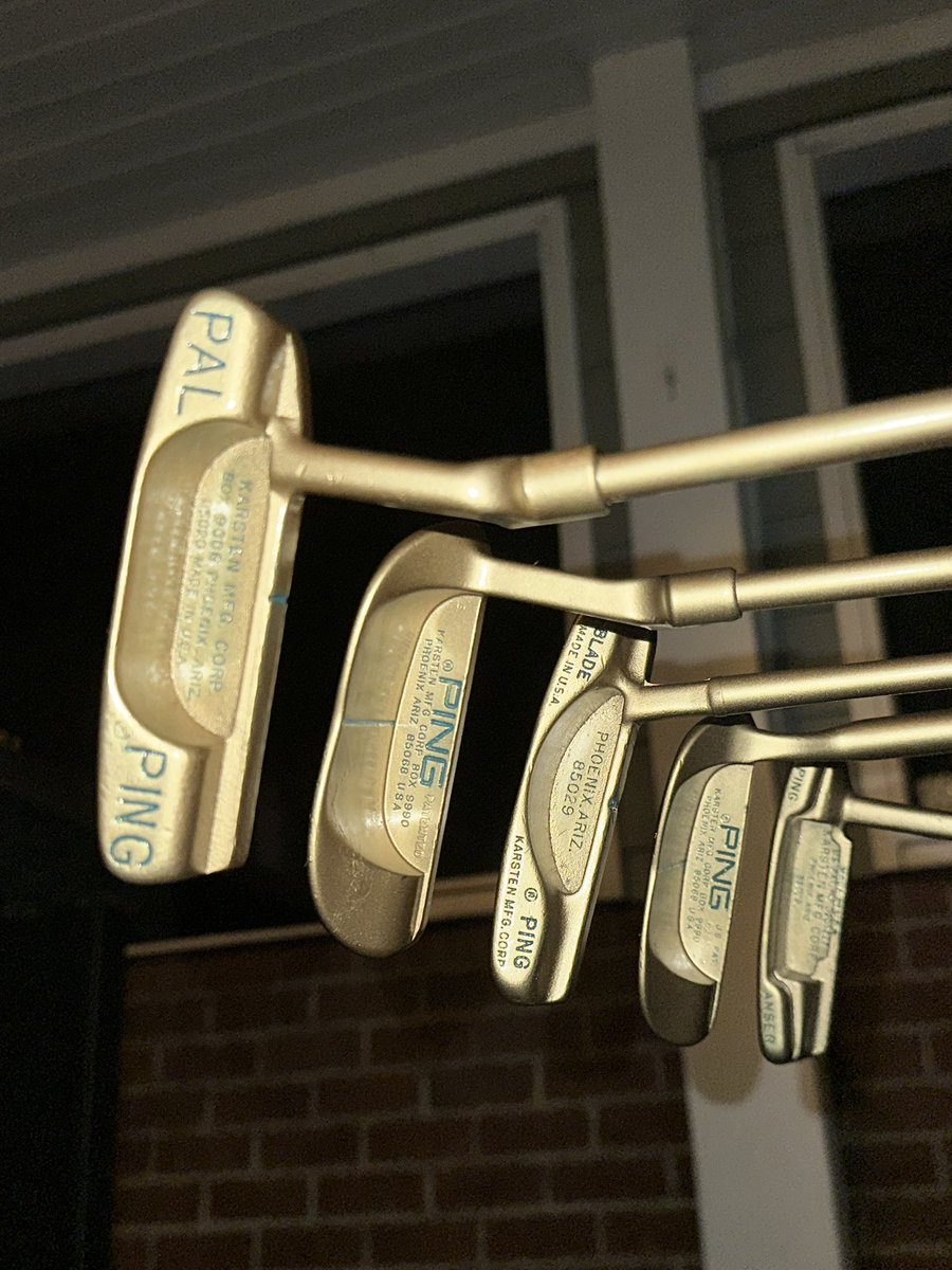 AdamDensberger's tweet photo. Turned some classic Ping putters into memorable trophies for my bachelor party golf tournament. What do we think? @PingTour @ForePlayPod @RiggsBarstool @hen_ease https://t.co/blqwsQkGhC