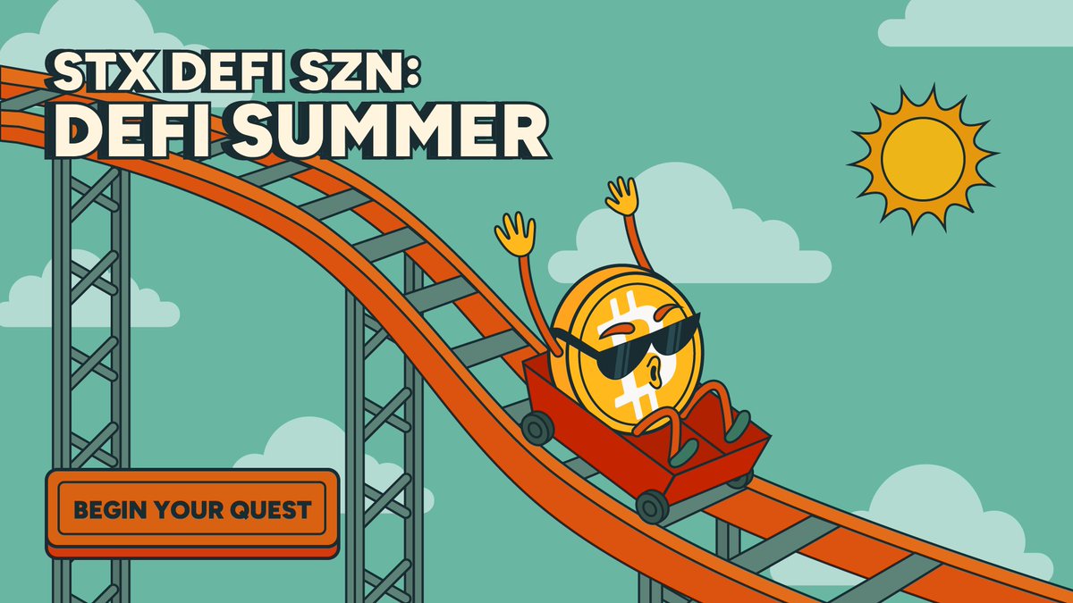 Stacks's tweet image. STX DEFI SZN is live on @zealy_io
Complete on-chain quests, earn rewards, and explore Bitcoin DeFi.
Total Prize pool: 50,000 STX.
New season just launched: sBTC
Start using Bitcoin DeFi on Stacks now: stxdefi.com