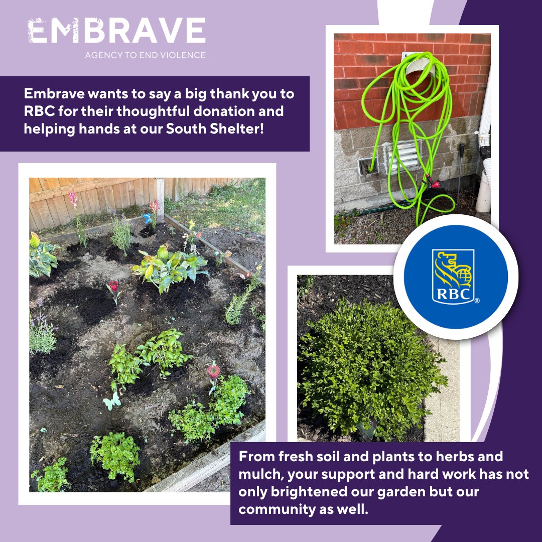 Embrave wants to say a big thank you to <a href="/RBC/">RBC</a> for their thoughtful donation and helping hands at our South Shelter!

From fresh soil and plants to herbs and mulch, your support and hard work has not only brightened our garden but our community as well.