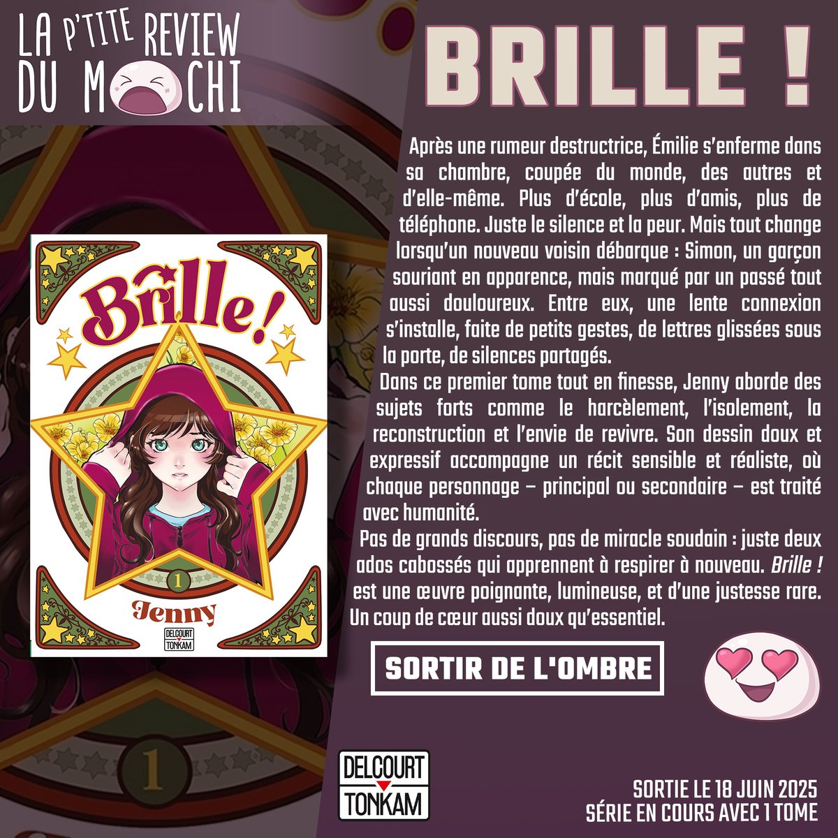 Le premier tome de "Brille" marque le grand retour de Jenny (Pink Diary) dans le monde du manga ! Un début aussi bouleversant qu’incroyable, à découvrir chez <a href="/DelcourtTonkam/">Delcourt/Tonkam</a>. <a href="/Ardanxelaa/">Ardanxela</a> vous en parle ✨