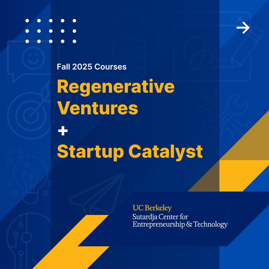 SutardjaCenter's tweet image. Check out our Fall 2025 offerings at SCET – where bold ideas meet real-world impact.
🔹 Startup Catalyst – Build a real startup from scratch
🔹Regenerative Ventures – Design ventures with no trade-offs: social, eco & financial
Learn more hubs.li/Q03yHBZW0
#ucberkeley