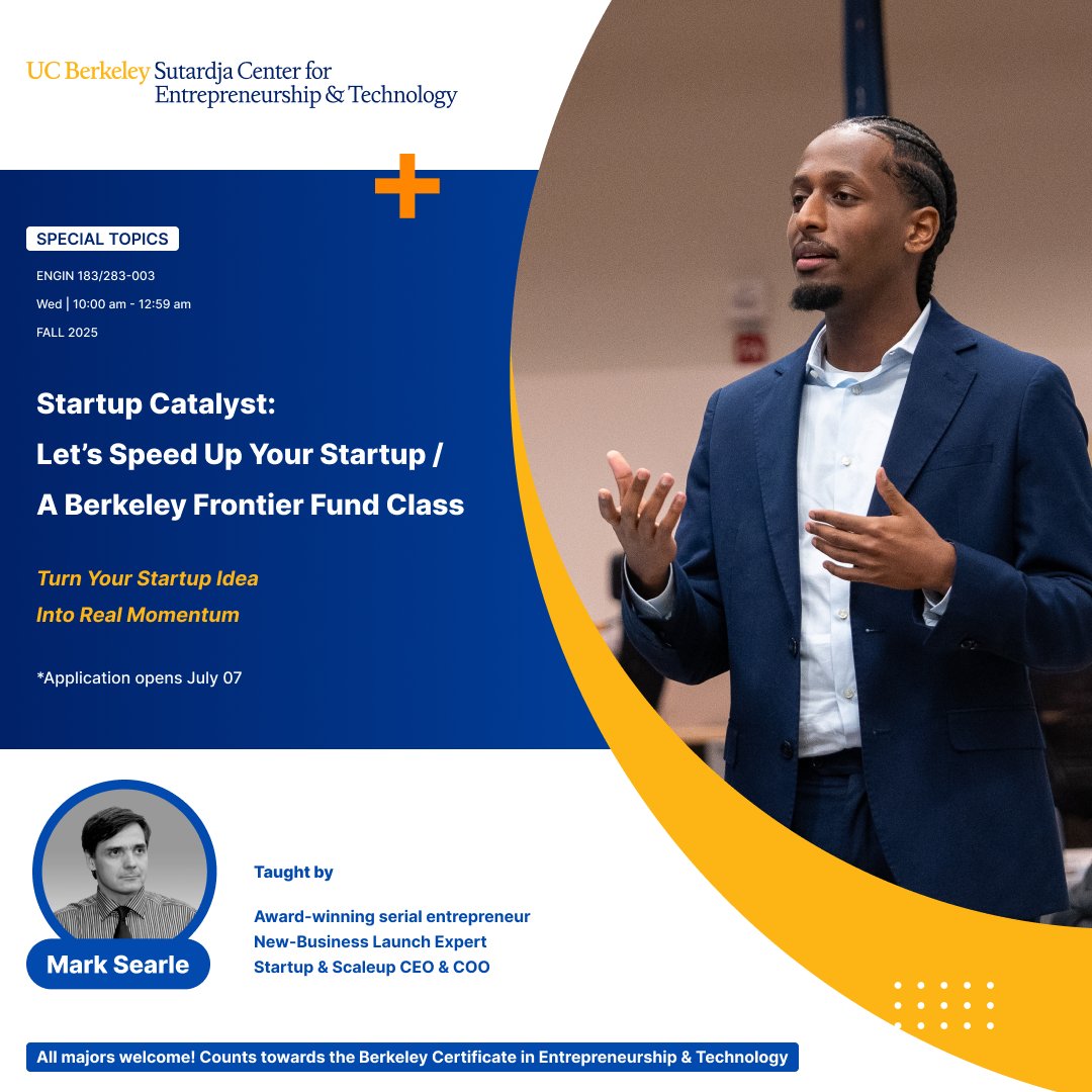 SutardjaCenter's tweet image. Check out our Fall 2025 offerings at SCET – where bold ideas meet real-world impact.
🔹 Startup Catalyst – Build a real startup from scratch
🔹Regenerative Ventures – Design ventures with no trade-offs: social, eco & financial
Learn more hubs.li/Q03yHBZW0
#ucberkeley
