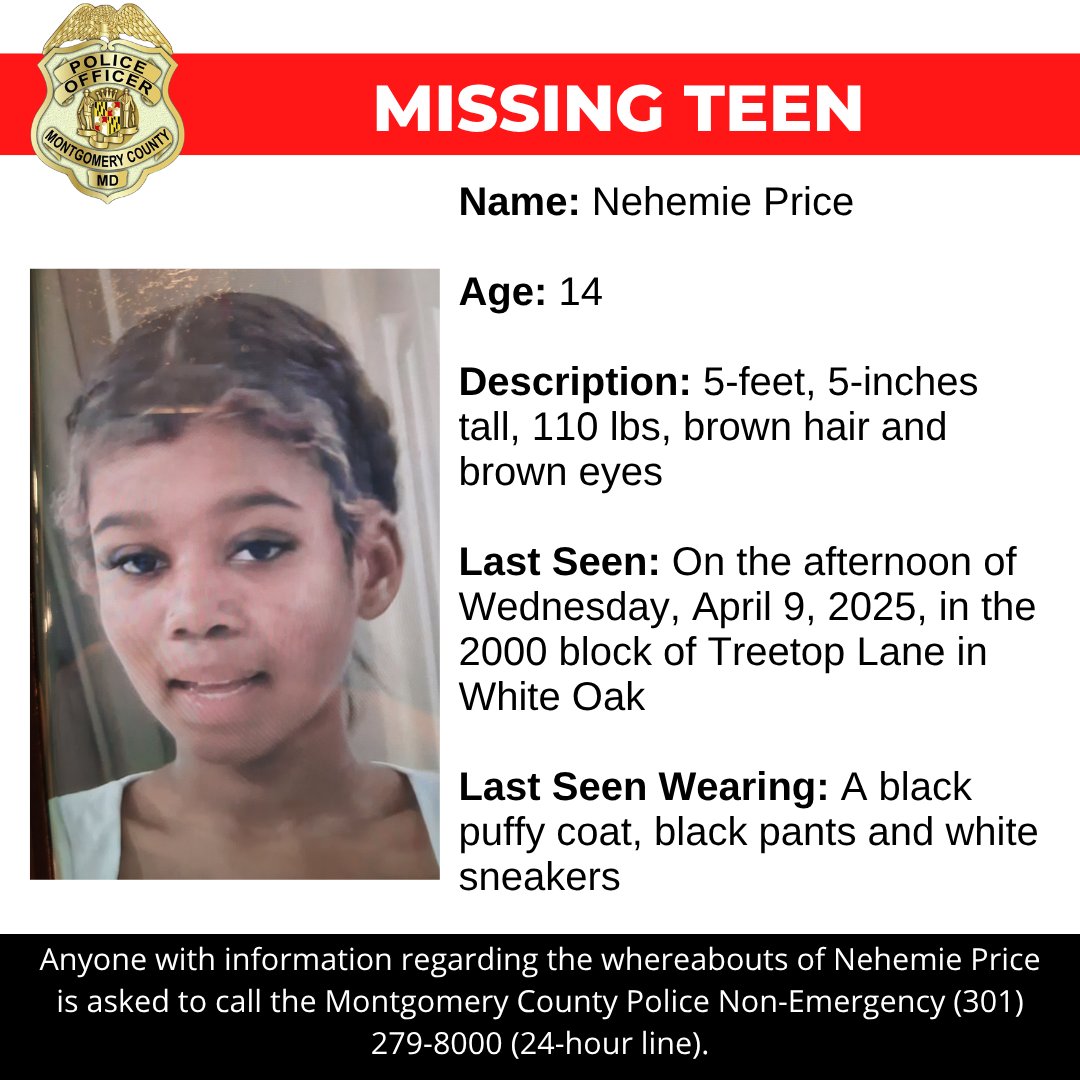 mcpnews's tweet photo. Detectives from the Special Victims Investigations Division are still looking for information leading to the whereabouts of Price Nehemie Price, a missing 14-year-old from Hyattsville.

https://t.co/nSId9x2v83

#MCPNews #MCPD #MissingPerson https://t.co/Twq1cqShPe