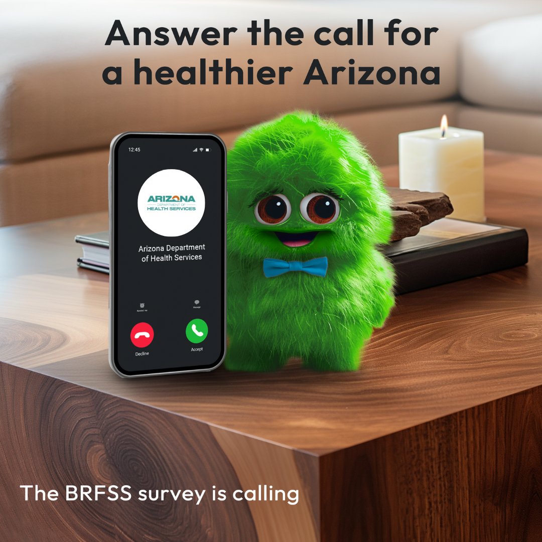AZDHS's tweet image. Hey Arizona!

Your voice matters. Answer the call to participate in the AZ #BRFSS phone survey and help impact initiatives that improve our state’s health. #HealthierTogether