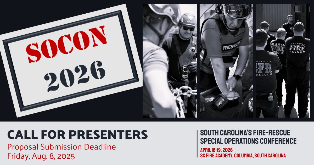 Call for Presenters – SC Fire Academy Fire-Rescue Special Operations Conference (SOCON) 2026

To submit a proposal to teach at this event click here: SOCON Call for Presenters 2026.pdf