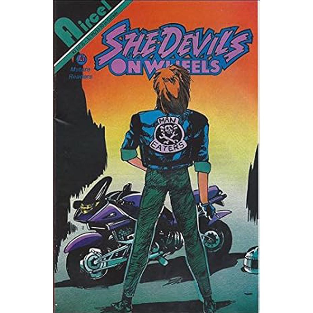 Cover to SHE DEVILS ON WHEELS #2, Published in July of 1992 by Aircel Comics. #aircel #bmovies #malibucomics