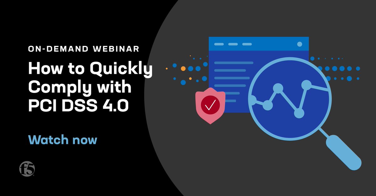 NishimS's tweet image. Act now to comply with PCI DSS 4.0! Join our session to explore the latest updates and discover how F5 solutions will help you meet and surpass compliance with scalable and intelligent security solutions. #PCIDSS Watch Now #F5
ms.spr.ly/6012s1mi6