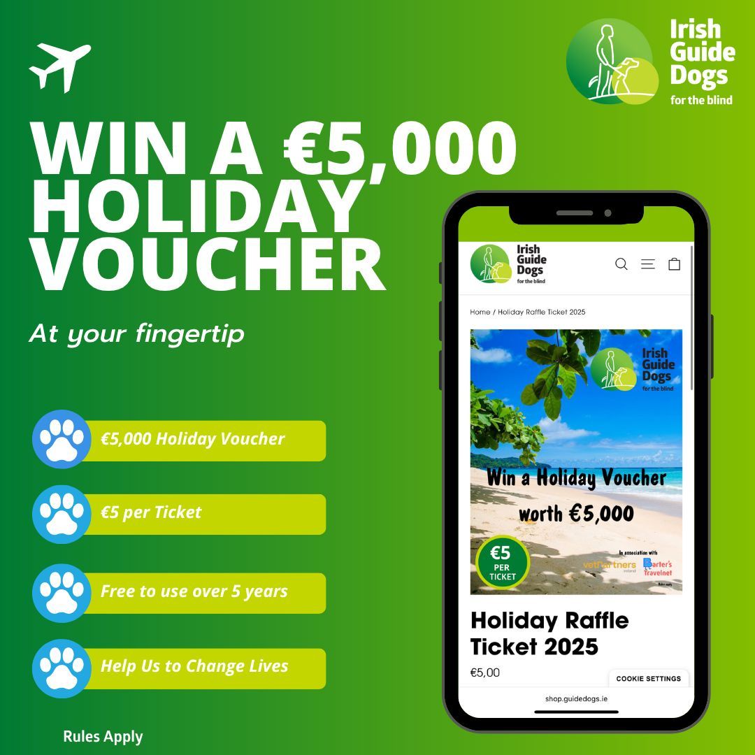 Do you want a chance to win a €5,000 Holiday Voucher for just €5?

Click the link below to give yourself a chance to head off on a dream vacation!

Click here to buy your ticket: shop.guidedogs.ie/collections/al…
Rules apply.

#ChangingLives