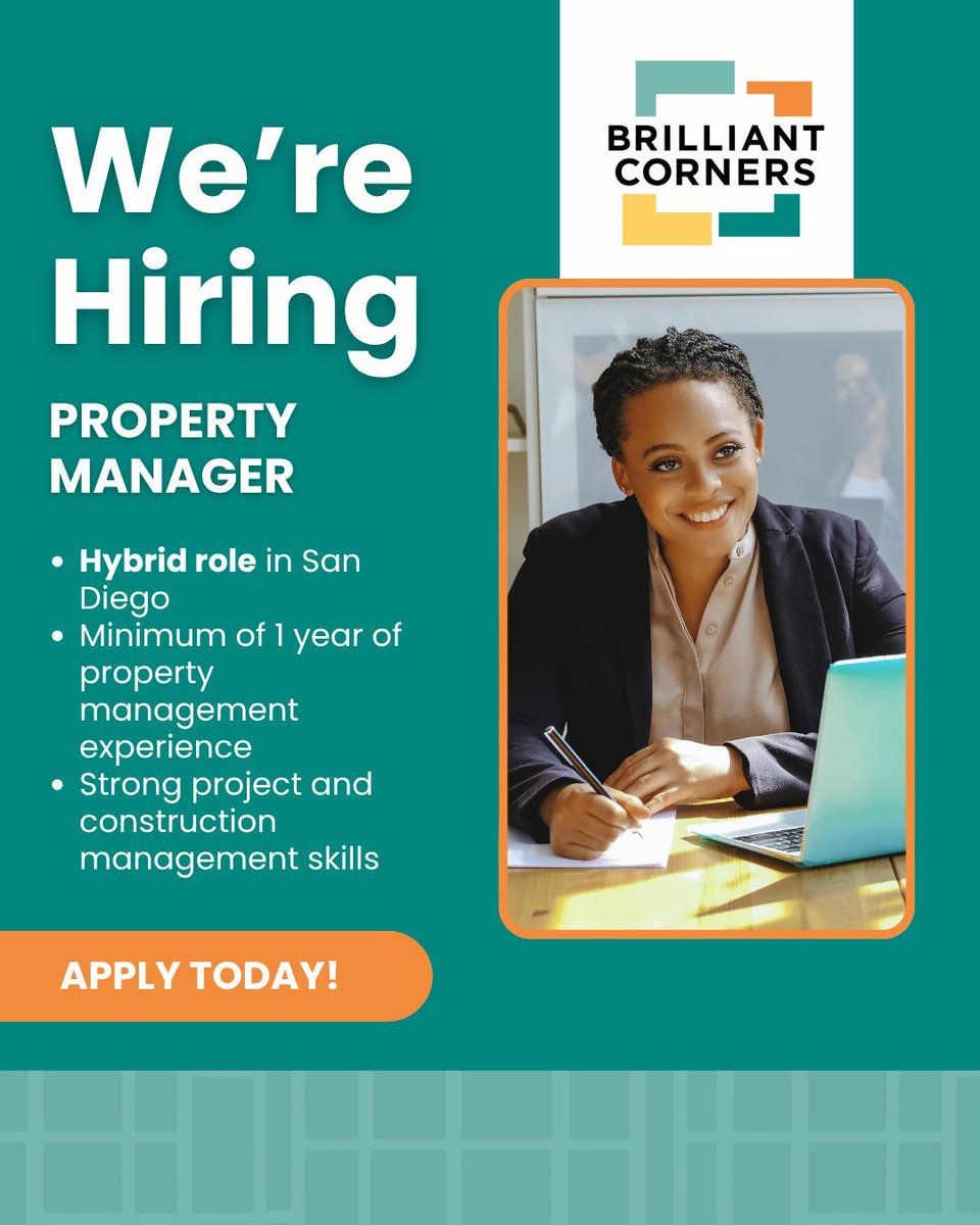 If you're a #PropertyManager with experience in #SupportiveHousing and working with people with disabilities, we want to meet you! Check out this fantastic opportunity to join the Brilliant Corners team in San Diego and apply today: buff.ly/bpbkJ2s 

#SanDiegoJobs