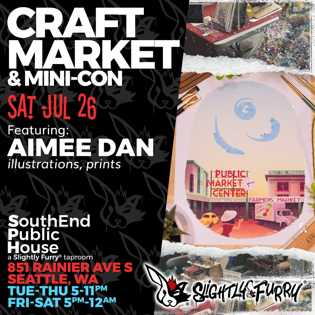 slightlyfurry's tweet image. Here's just a few of the incredible artists, craftmakers and vendors you'll find at this Saturday's Craft Market! Wanna see everyone coming? Check out our other social media platforms 👀
#SouthEndPublicHouse #craftmarket #cider #Seattle