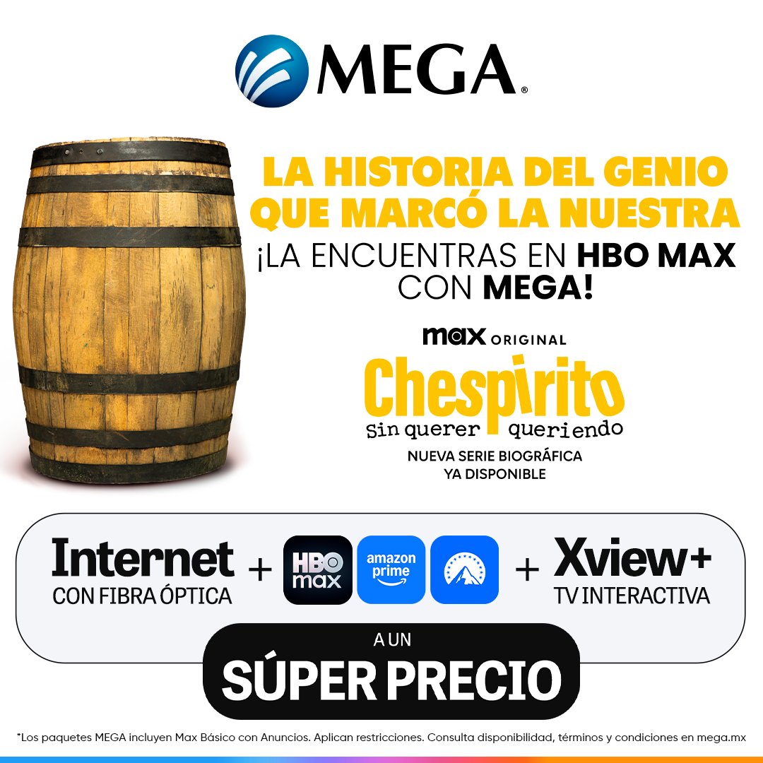 Megacable's tweet image. 🤩 ¡Contrata tu Triple Pack de MEGA con HBO Max incluido y disfruta de "Chespirito: Sin querer queriendo"! Además, Amazon Prime 🛒📦 y Paramount+ 🎬incluidos sin costo adicional. Ve ahora a mega.mx