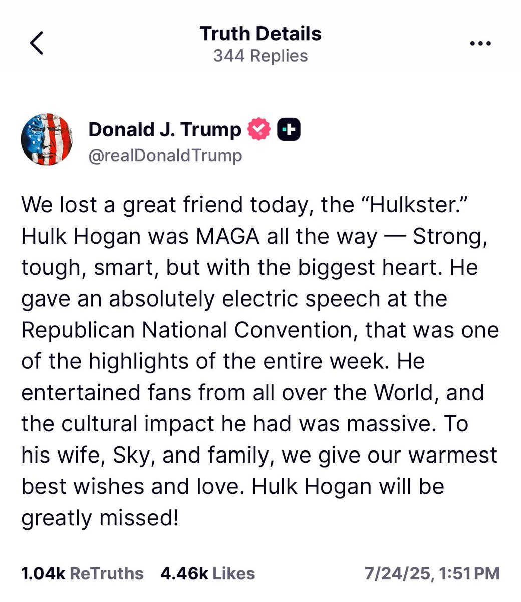 CrushWokeAgenda's tweet image. Hulk Hogan wasn’t just a legend in the ring.
He was a symbol of grit, strength, and American pride.
He stood for family, freedom, and faith, the same values the Left keeps trying to erase.
And he never backed down from a fight.
Rest in power, Hulkster. 🇺🇸
Real ones wear red,…