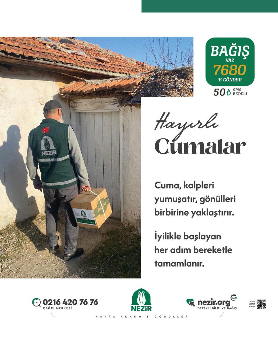 Cuma, kalpleri yumuşatır, gönülleri birbirine yaklaştırır.
 
İyilikle başlayan her adım bereketle tamamlanır.
 
#Nezir #HayırlıCumalar