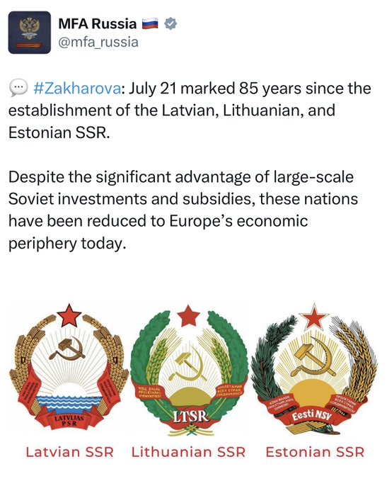 k_sonin's tweet image. Russian Ministry of Foreign Affairs celebrates the 85th anniversary of occupation of Baltic countries by Soviet troops. As a Russian [exile], should I be more embarassed by the depravity of this celebration or by its stupidity? (Right: GDP per capita in constant USD.)